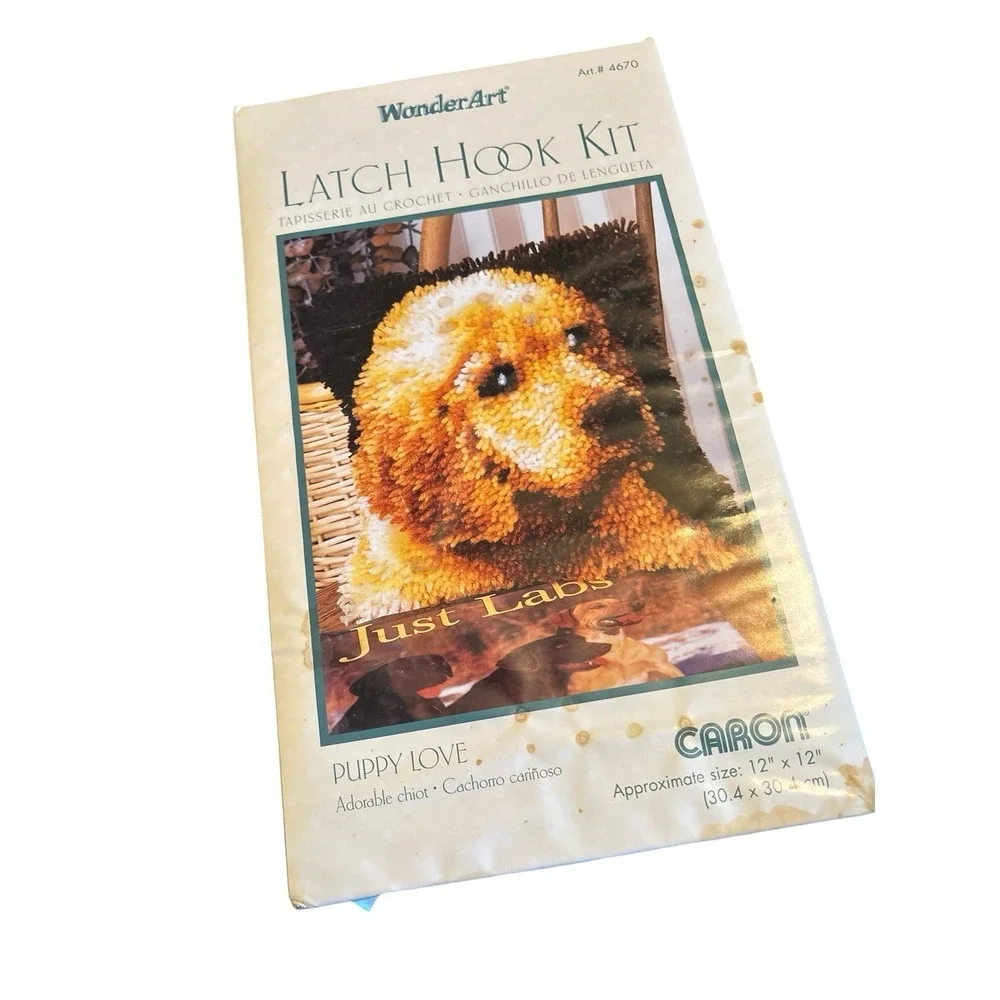 Vintage Wonderart Latch Hook Rug Kit Puppy Love Yellow Lab Dog 4670 Y0051
